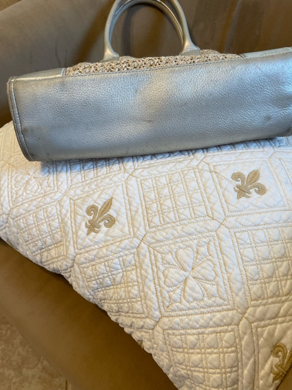 Tory Burch Straw Tote with Metallic silverTrim - Picture 7 of 9